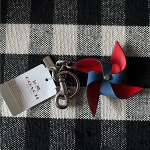 NWT Coach Pinwheel Bag Charm Keychain Red and Blue Leather